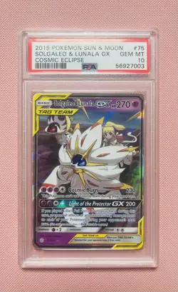Pokemon Sun And Moon Cosmic Eclipse Holo Card Solgaleo & Lunala GX 75/236 Psa 10 - Image 1