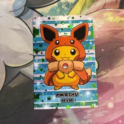 Pikachu Eevee Poncho Card Database Attacks 2 Green Cracked Ice Holo Pokemon - Image 1