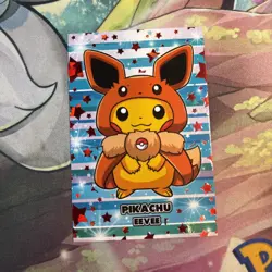 Pikachu Eevee Poncho Card Database Attacks 2 Red Cracked Ice Holo Pokemon - Image 1
