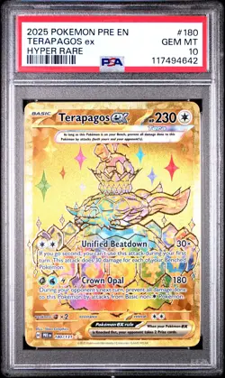 2025 POKEMON PRE EN-PRISMATIC EVOLUTIONS HYPER RARE #180 TERAPAGOS EX PSA 10 - Image 1