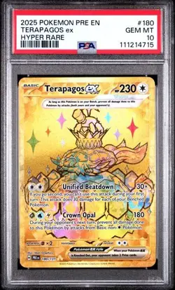 2025 POKEMON PRE EN-PRISMATIC EVOLUTIONS HYPER RARE #180 TERAPAGOS EX PSA 10 - Image 1
