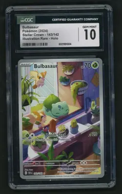 2024 Pokemon Stellar Crown Bulbasaur Illustration Rare #143 Holo CGC 10 - Image 1