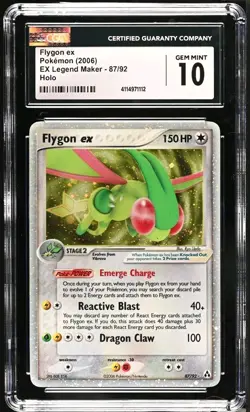 Pokemon Flygon ex 87/92 ex Legend Maker Ultra Rare Holo CGC 10 GEM MINT - Image 1