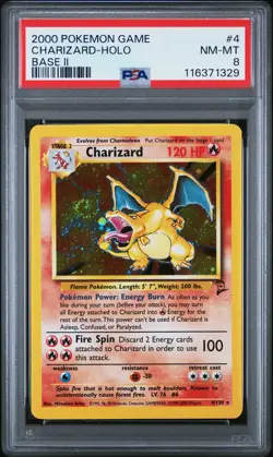2000 Pokemon Game Base II Charizard #4 Base II PSA 8 - Image 1
