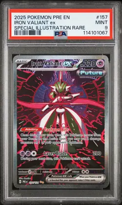 2025 Pokemon Prismatic Evolutions Iron Valiant EX #157 SIR PSA 9 - Image 1