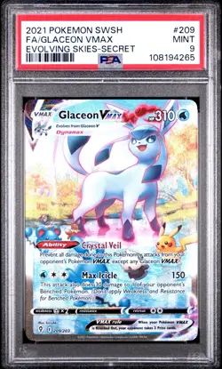 Pokemon TCG Glaceon VMAX Evolving Skies Holo Secret Rare Card 209/203 PSA 9 - Image 1