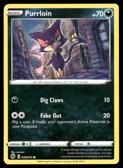 2020 Champion's Path Set Pokemon Card 39 Purrloin NM - Image 1