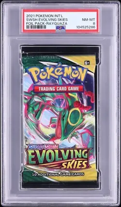 PSA 8 Evolving Skies Booster Pack Sealed Rayquaza Artwork 2021 Pokemon - Image 1