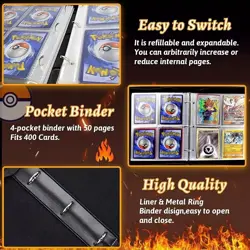Card Binder for Pokemon Cards Holder Fits 900 Cards w/ 50 Removable Sleeves TCG - Image 5