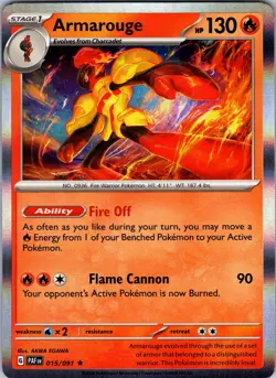 Pokemon TCG Armarouge Scarlet & Violet Paldean Fates 015/091 Holo Rare Card NM - Image 1