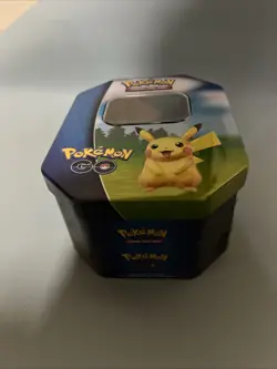 Empty Pokemon Go trading card tin featuring Pikachu, Snorlax & Blissey - Image 2