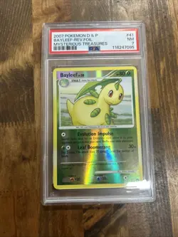 Graded PSA 7 2007 Pokemon D&P Bayleef Rev. Foil Mysterious Treasures #41 - Image 1