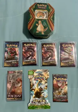 Pokemon Card Tin Set with Champion's Path & Fates Collide Packs Lot - Image 1