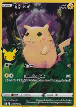 Pikachu 5/25 Pokemon Celebrations 25th Anniversary Base Set Full Art Card - Image 1