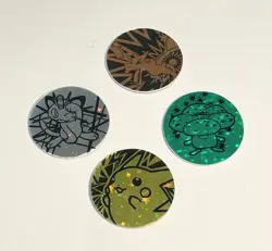 4 POKEMON TCG FOIL Wizard COINS ~ Aerodactyl Meowth Pikachu Vileplume 1999 2000 - Image 1