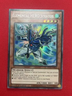 YUGIOH Ultra Rare Elemental Hero Stratos BLC1-EN022 1st Edition - Image 1