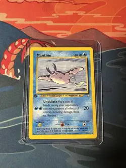 1st Edition Neo Genesis Mantine 64/111 Pokemon Card WOTC Vintage LP - Image 1