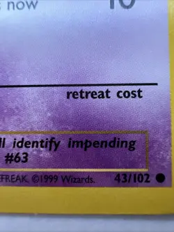 ABRA - Base Set - 43/102 - Common - Pokemon Card - Unlimited Edition - Image 3