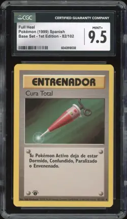 1999 Pokemon SPANISH 1st Edition Base Set Cura Total-Full Heal 82/102 CGC 9.5 - Image 1