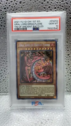 Yugioh 2021 Uria Lord of Searing Flames Tin of Ancient Battles EN252 PSA 10 - Image 1