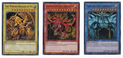 Yugioh Obelisk Slifer The Winged Dragon of Ra LC01 Near Mint 3 God Card Set - Image 1