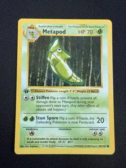 Pokemon Metapod 54/102 1st Edition Shadowless Base Set Card Unplayed Near Mint - Image 1