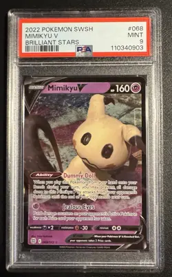2022 POKEMON SWORD & SHIELD BRILLIANT STARS 068 MIMIKYU V PSA MINT 9 - Image 1