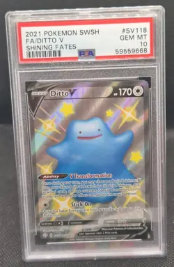 Ace 10 Ditto V SV118/SV122 Shining Fates Pokemon Card TCG Graded Gem Mint - Image 1