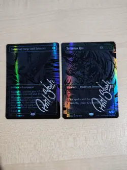 MTG Sword of Forge and Frontier / Tyrranax Rex Oil Slick Foil Signed Phil Stone - Image 1