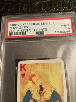 1999 BICYCLE MINI POKEMON CHARIZARD PSA 9 MINT GREEN KING OF HEARTS NINTENDO - Image 2