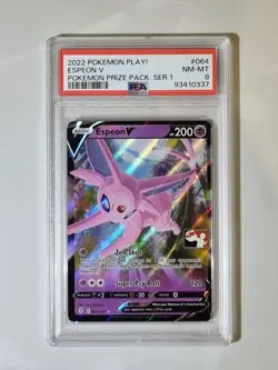 Espeon V Stamped Prize Pack Series 1 PSA 8 Graded Pokemon Card Holo #064 NM - Image 1