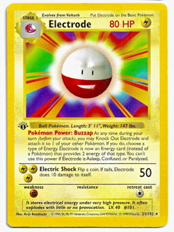 1st Edition Electrode - 21/102 - Rare 1st Ed Near Mint Base Set Pokemon SA1 - Image 1