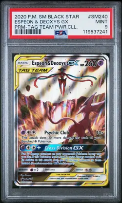 2020 POKEMON SM BLACK STAR PROMO TAG TEAM POWERS COLL ESPEON & DEOXYS GX PSA 9 - Image 1
