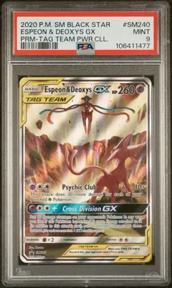 2020 POKEMON SM BLACK STAR PROMO TAG TEAM POWERS COLL ESPEON & DEOXYS GX PSA 9 - Image 1