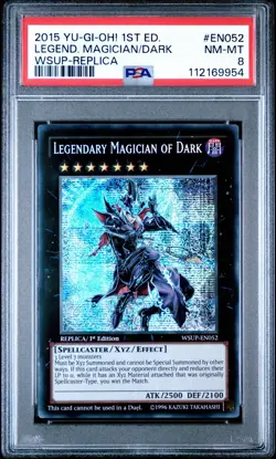 2015 YUGIOH 1ST ED WSUP-EN052 LEGENDARY MAGICIAN OF DARK PSA 8 NM wow Euro - Image 1