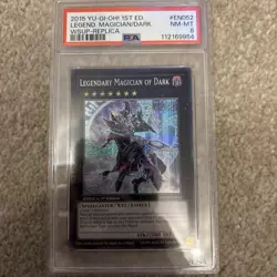 2015 YUGIOH 1ST ED WSUP-EN052 LEGENDARY MAGICIAN OF DARK PSA 8 NM wow Euro - Image 2