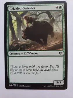 MTG Magic The Gathering Card Grizzled Outrider Creature Elf Warrior Green Kaldhe - Image 1