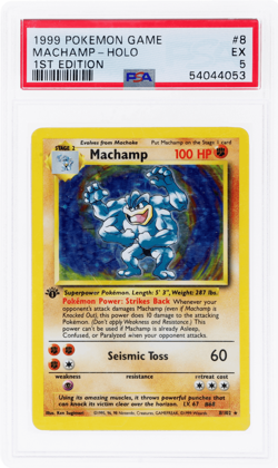1999 Pokemon Base Set Machamp Holo 1st Edition #8 PSA 5 - Image 1