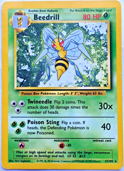 Pokemon Card - Beedrill Base Set 17/102 Rare, Regular, Light Play - Image 1