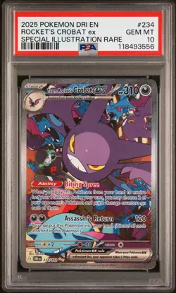 2025 POKEMON DRI EN-DESTINED RIVALS #234 TEAM ROCKET'S CROBAT EX PSA 10 - Image 1