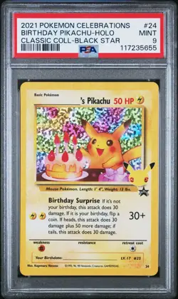 Pokemon Birthday Pikachu Holo Celebrations Classic Collection 24 PSA 9 Mint - Image 1