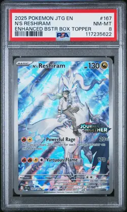 2025 POKEMON JTG EN-JOURNEY TOGETHER ENHANCED BOOSTER #167 N'S RESHIRAM PSA 8 - Image 1