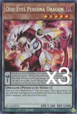 3X Yugioh Odd-Eyes Persona Dragon BLCR-EN074 Secret Rare 1st Edtion NM - Image 1