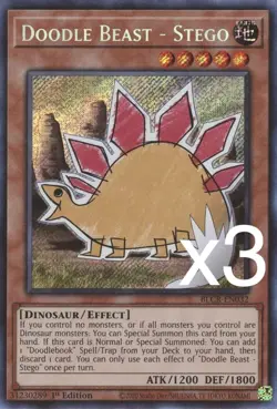 3X Yugioh Doodle Beast - Stego BLCR-EN032 Secret Rare 1st Edition NM - Image 1