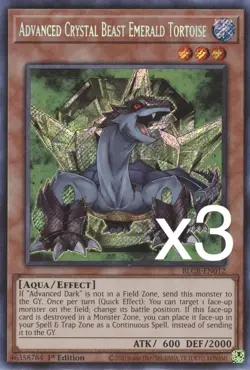 3X Yugioh Advanced Crystal Beast Emerald Tortoise BLCR-EN012 Secret Rare 1st NM - Image 1