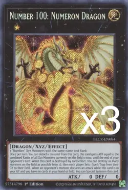 3X Yugioh Number 100: Numeron Dragon BLCR-EN084 Secret Rare 1st Edition NM - Image 1
