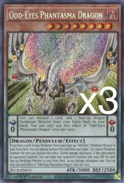 3X Yugioh Odd-Eyes Phantasma Dragon BLCR-EN075 Secret Rare 1st Edition NM - Image 1