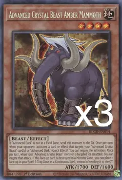 3X Yugioh Advanced Crystal Beast Amber Mammoth BLCR-EN014 Secret Rare 1st Ed NM - Image 1