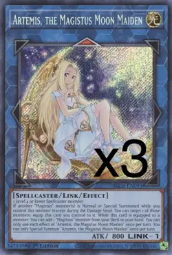 3X Yugioh Artemis, the Magistus Moon Maiden BLCR-EN095 Secret Rare 1st Ed NM - Image 1