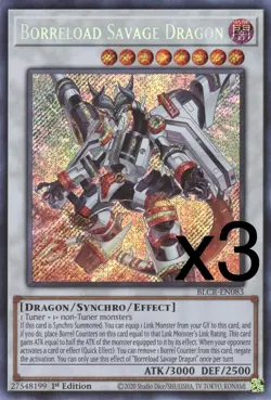 3X Yugioh Borreload Savage Dragon BLCR-EN083 Secret Rare 1st Edition NM - Image 1
